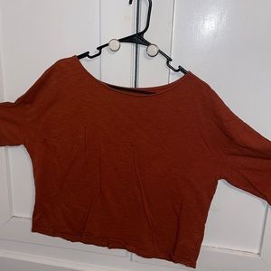 Brown-orange solid color longs sleeve shirt